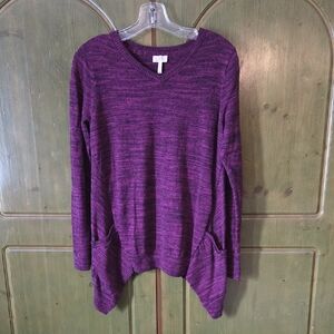 LOGO Lori Goldstein Purple Sweater - assymetrical hem - cotton cashmere EUC